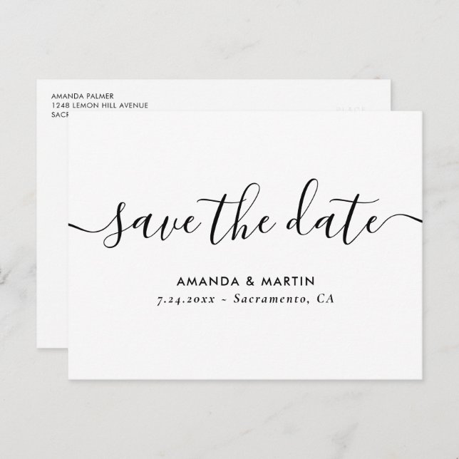 Minimalist Script Wedding Save The Date Postcards (Front/Back)