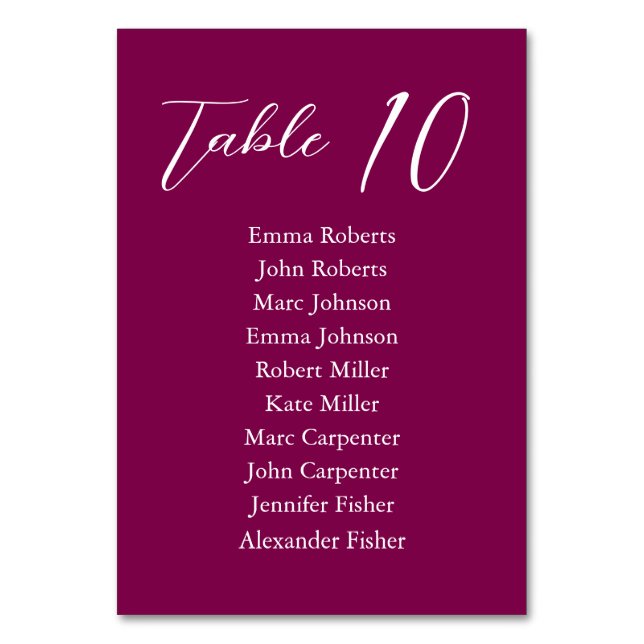 Minimalist Script Wedding Seating Plan Table Number (Back)