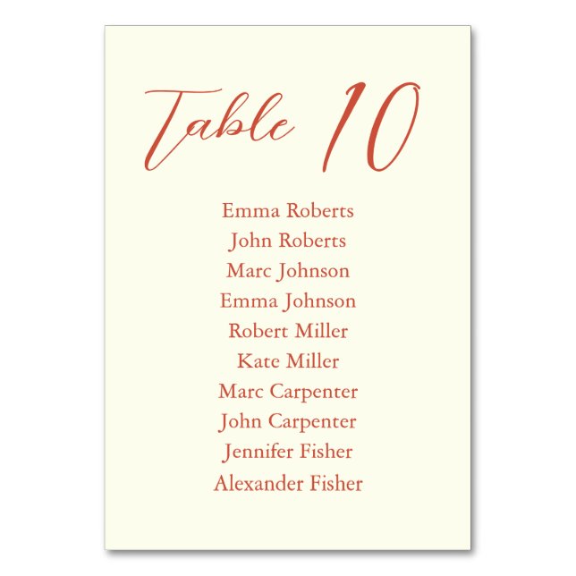 Minimalist Script Wedding Seating Plan Table Number (Front)