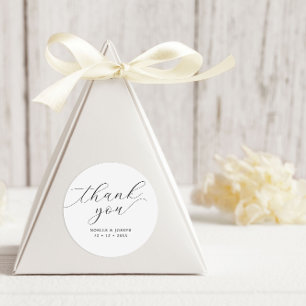 Minimalist Script Wedding Thank You Favour Classic Round Sticker