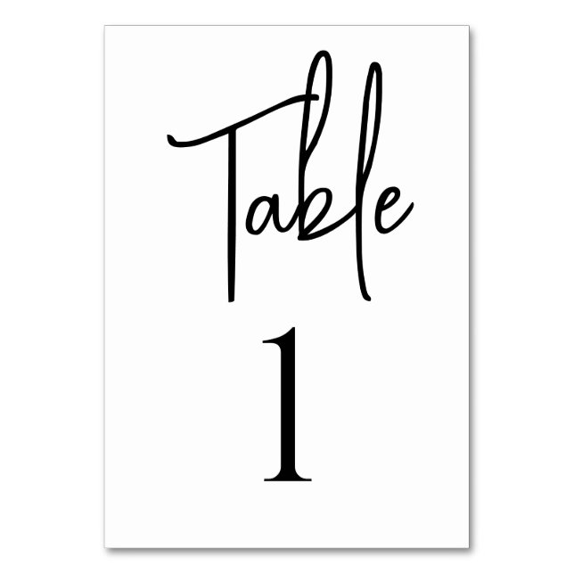 Minimalist Script Wedding White Table Number Card (Front)