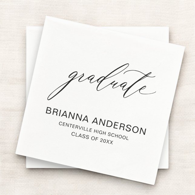 Minimalist Script White Black Graduation Napkin (Creator Uploaded)
