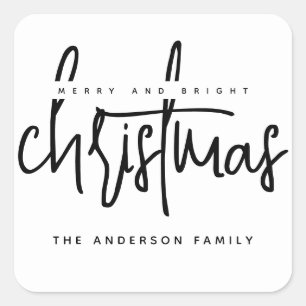 Minimalist script white Christmas Square Sticker