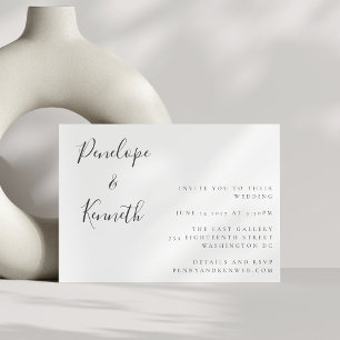 Minimalist Script White Modern Wedding Boho Invitation