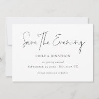Minimalist Script White Save the Evening