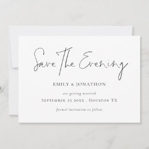 Minimalist Script White Save the Evening Invitation
