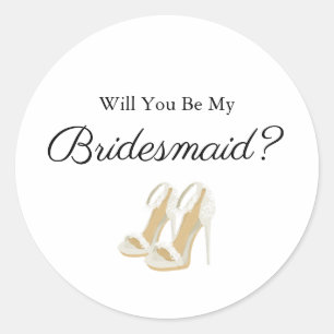Minimalist Script Will You Be My Bridesmaid Black  Classic Round Sticker