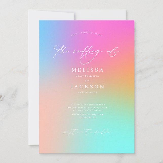 Minimalist scripted Ombre Wedding white Invitation (Front)