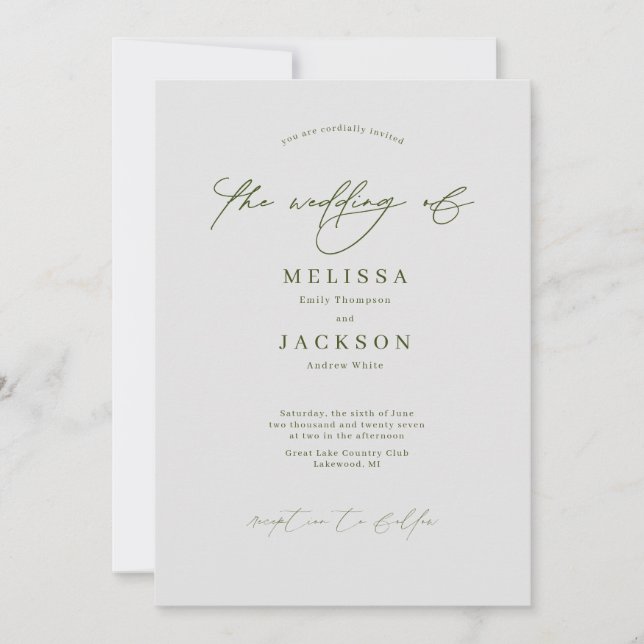 Minimalist scripted Stone Grey Wedding Invitation (Front)