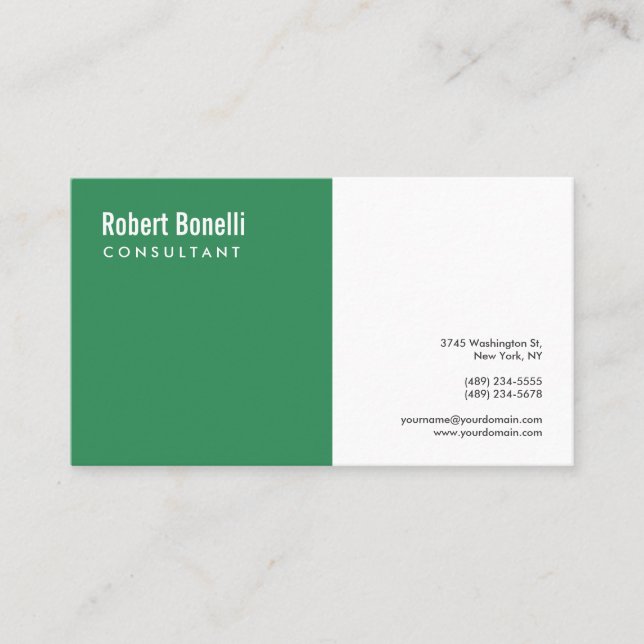 Minimalist Sea Forest Green White Modern Custom Business Card (Front)