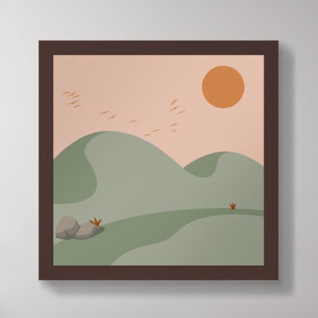Minimalist Sea Green Boho Mountain scenery Poster (Framed Front)