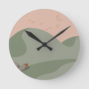 Minimalist Sea Green Boho Mountain scenery Round Clock