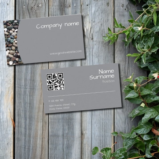 Minimalist Sea pebble photo QR grey Business Card (Creator Uploaded)