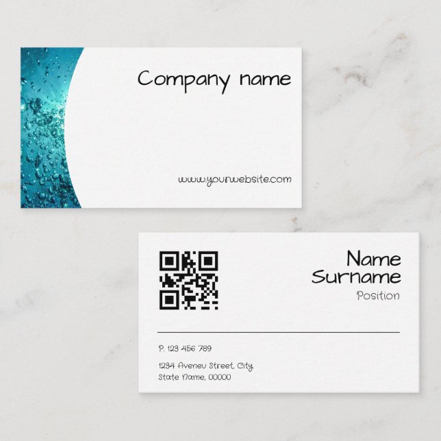Minimalist Sea water photography QR Business Card (Front/Back)