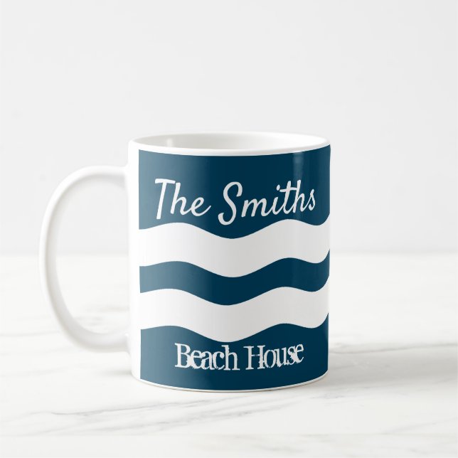 Minimalist Sea Waves Nautical Coastal Coffee Mug (Left)