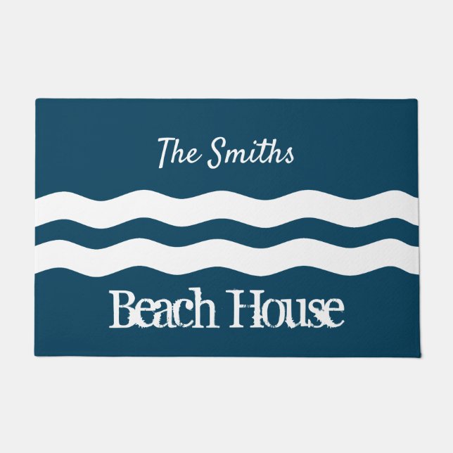 Minimalist Sea Waves Nautical Coastal Doormat (Front)