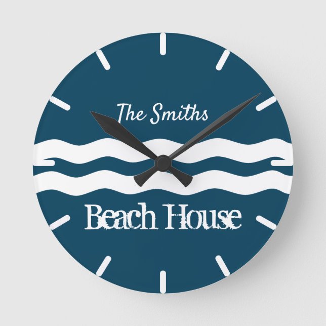Minimalist Sea Waves Nautical Coastal Round Clock (Front)