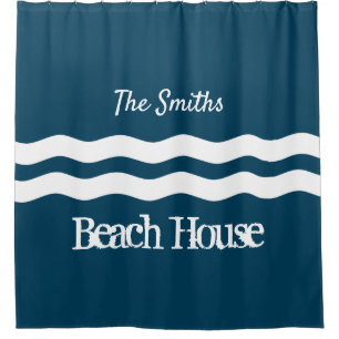 Minimalist Sea Waves Nautical Coastal Shower Curtain