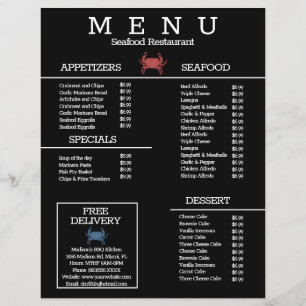 Minimalist Seafood Crab Grill Restaurant Menu B