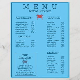 Minimalist Seafood Crab Grill Restaurant Menu D