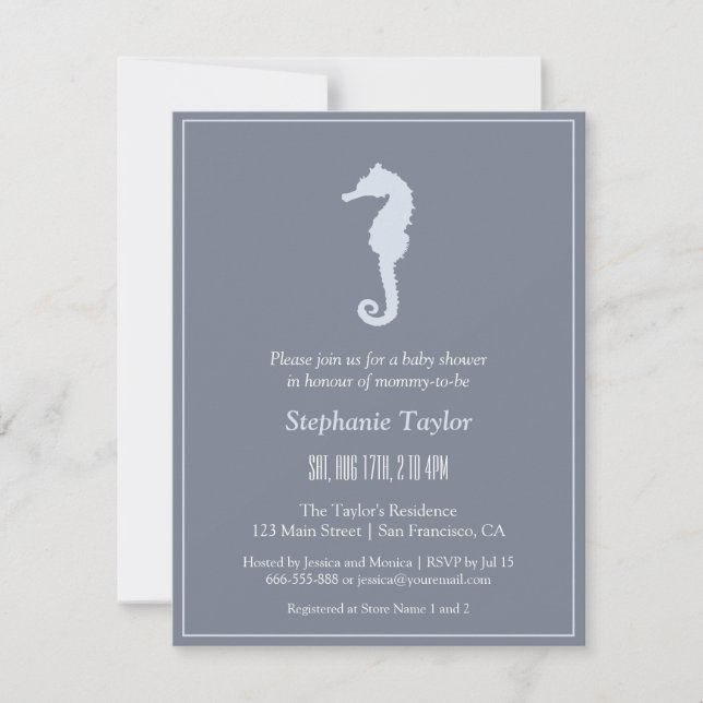 Minimalist Seahorse Ocean Baby Shower Invitations (Front)