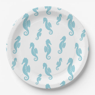 Minimalist Seahorse Ocean Seamless Pattern (1) Paper Plate
