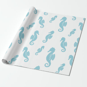 Minimalist Seahorse Ocean Seamless Pattern (1) Wrapping Paper