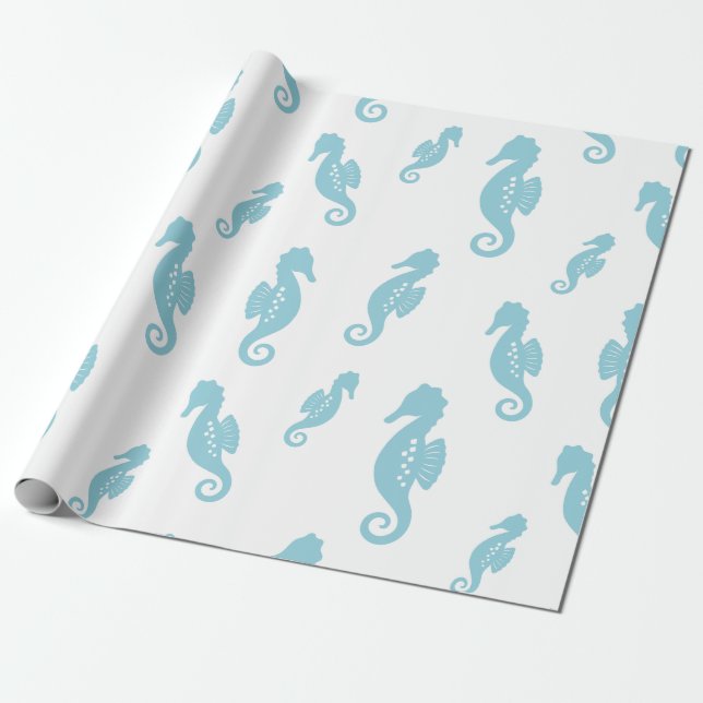 Minimalist Seahorse Ocean Seamless Pattern (1) Wrapping Paper (Unrolled)