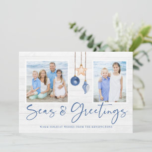 Minimalist Seas and Greetings Wood Holiday Photo Card