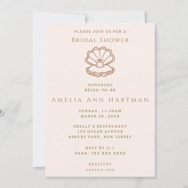 Minimalist Seashell Bridal Shower Invitation (Front)