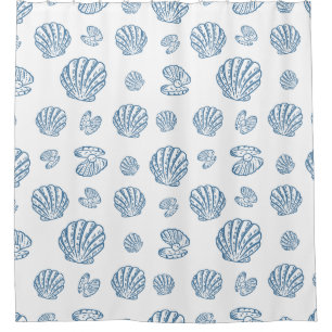 Minimalist Seashell Pearl Nautical Pattern Shower Curtain