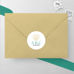 Minimalist Seashell Wedding Classic Round Sticker