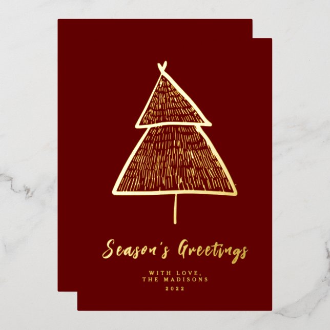 Minimalist Season's Greetings Christmas Tree  Foil Holiday Card (Front/Back)