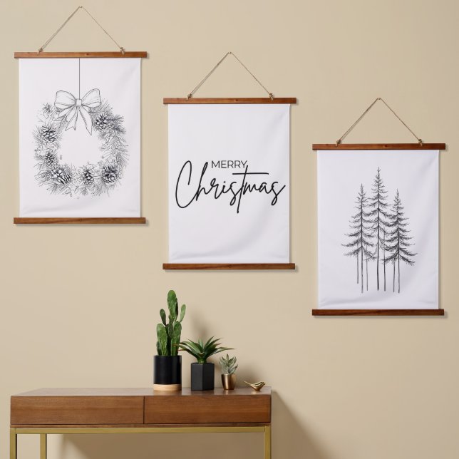 Minimalist Set of 3 Christmas Prints  Hanging Tapestry (Asymmetrical)