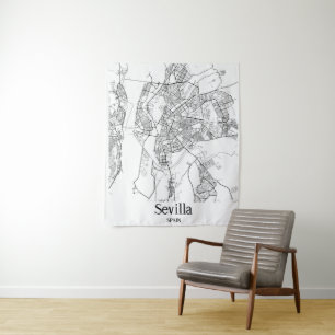 Minimalist Sevilla City Map Tapestry