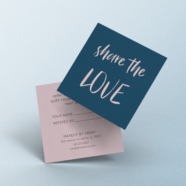Minimalist Share The Love Blush And Navy Loyalty Square Business Card (Creator Uploaded)