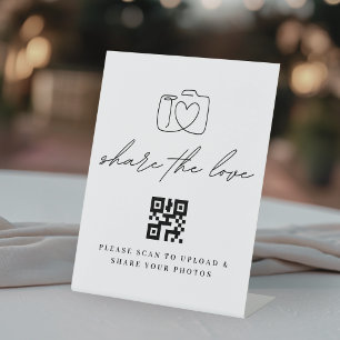 Minimalist Share the Love QR Code Photo Upload Pedestal Sign