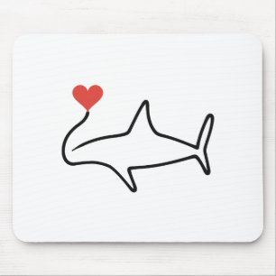 Minimalist Shark One Line Art with Red Heart Mouse Mat