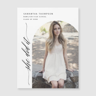 Minimalist She Did It Arch Photo Graduation Magnet