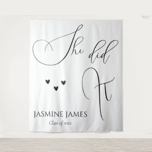 Minimalist She did it graduation party backdrop Tapestry