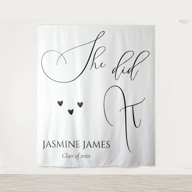 Minimalist She did it graduation party backdrop Tapestry (Front)