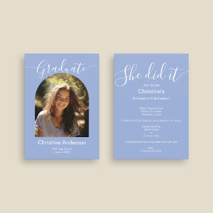 Minimalist She Did It Graduation Party Photo Invitation