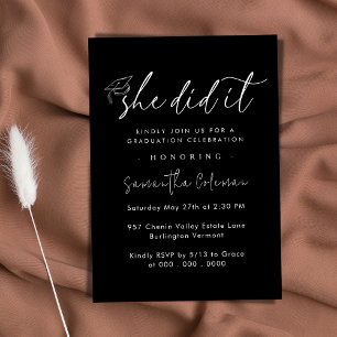 Minimalist She Did it Modern Graduation Party Invitation