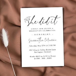 Minimalist She Did it Modern Graduation Party Invitation