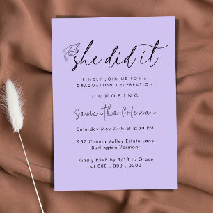 Minimalist She Did it Modern Graduation Party Invitation