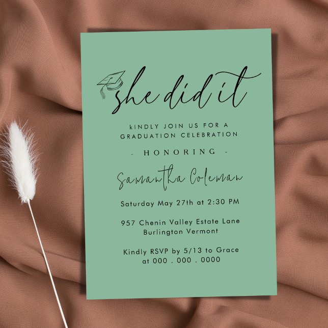 Minimalist She Did it | Modern Graduation Party Invitation (Creator Uploaded)