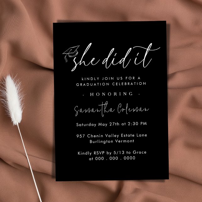 Minimalist She Did it | Modern Graduation Party Invitation (Creator Uploaded)