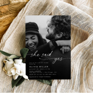 Minimalist She Said Yes Bridal Shower Photo  Invitation