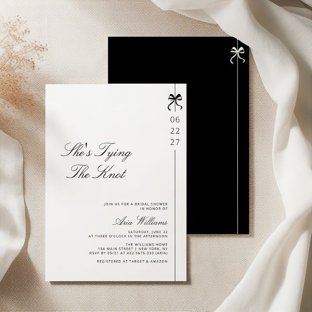 Minimalist She's Tying The Knot Bow Bridal Shower Invitation (Creator Uploaded)