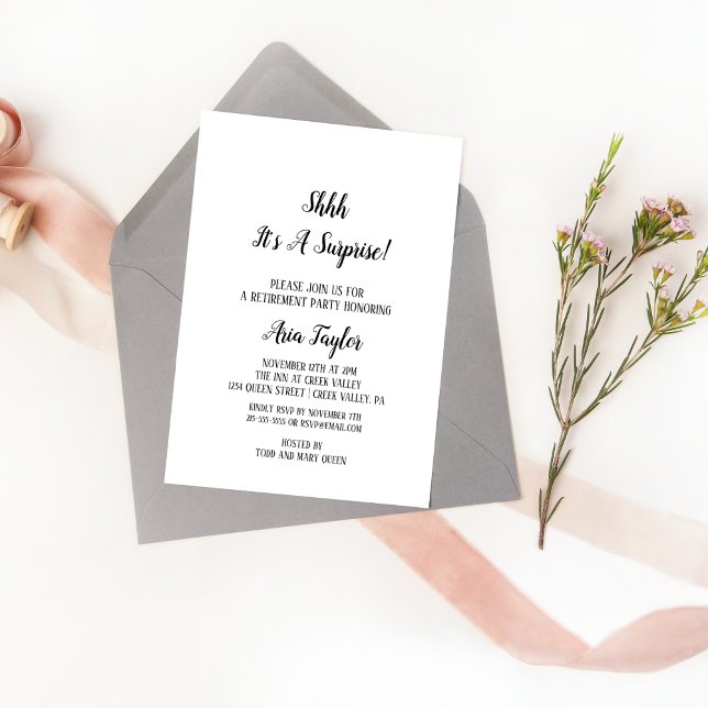 Minimalist Shhh It's a Surprise Retirement Party Invitation (Creator Uploaded)